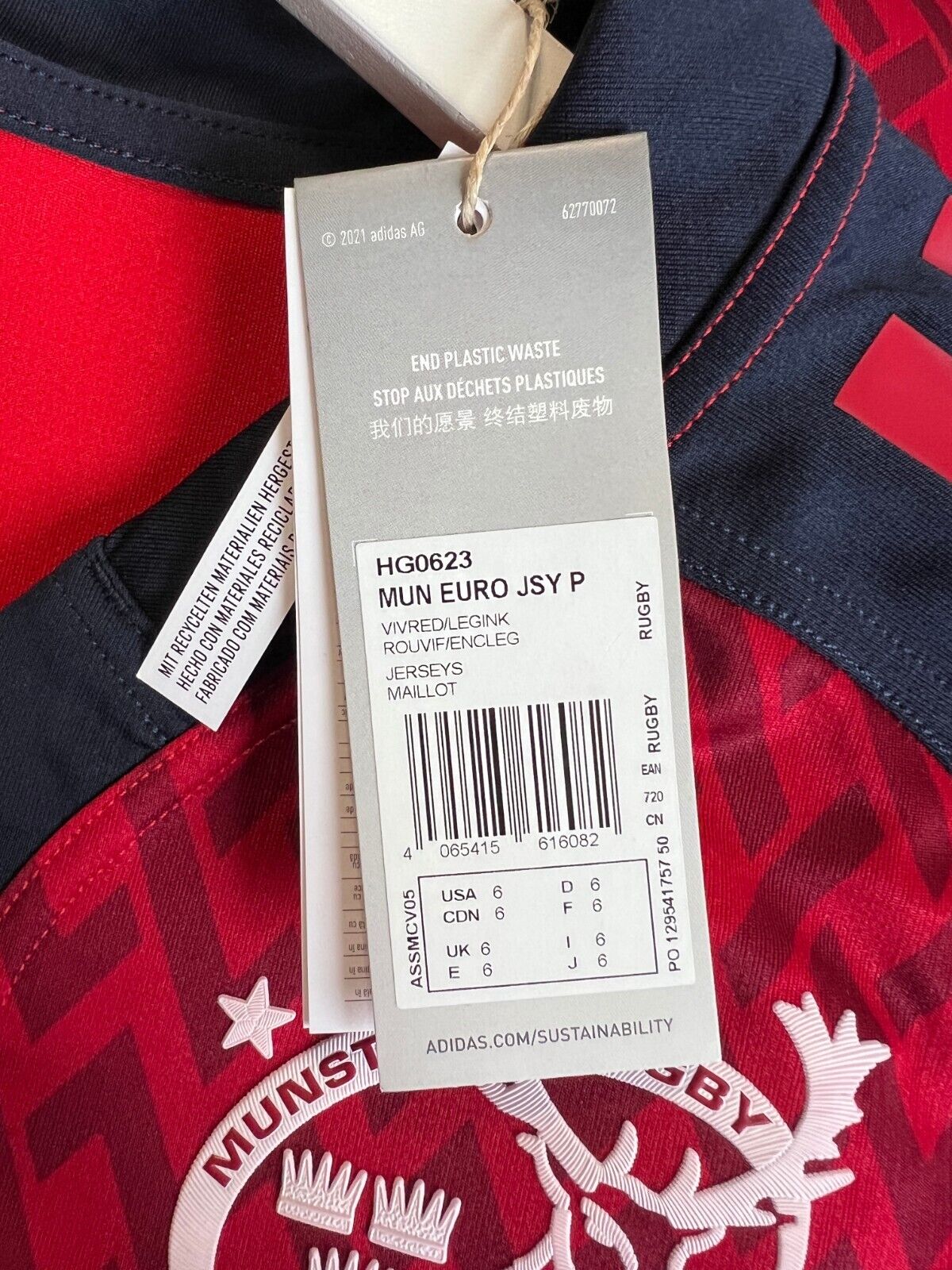Munster Rugby Jersey 22/23 European Player Issue Adidas Size 6 Mens