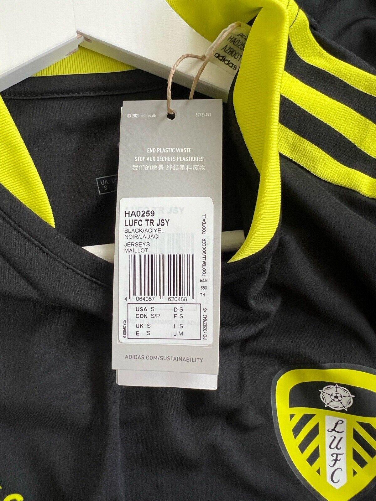 Leeds United Jersey Training Black Soccer Football Shirt Adidas Mens Size S
